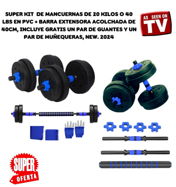 Kit Mancuernas 20kg 8 Discos Extensora